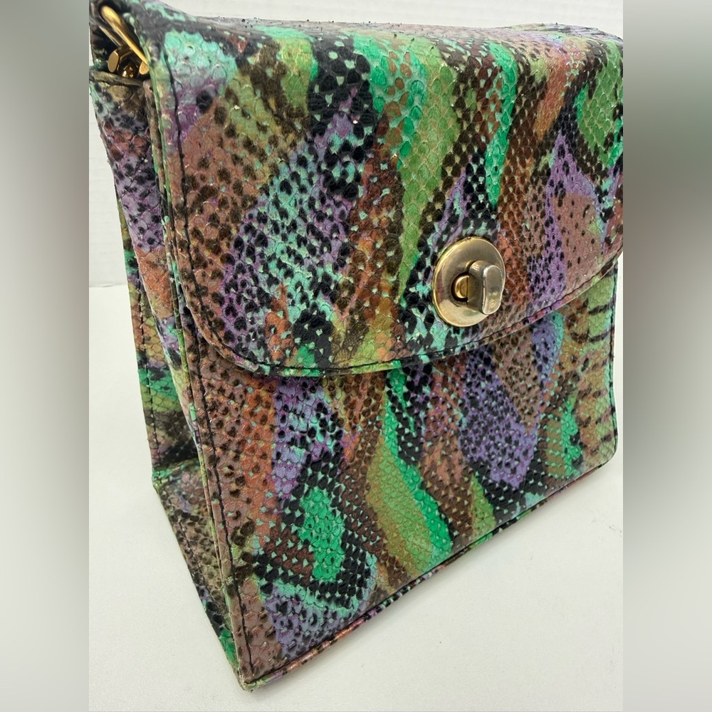 Vintage Phyllis Poland Made in Italy Snake Print Leather Crossbody Bag - Picture 9 of 13